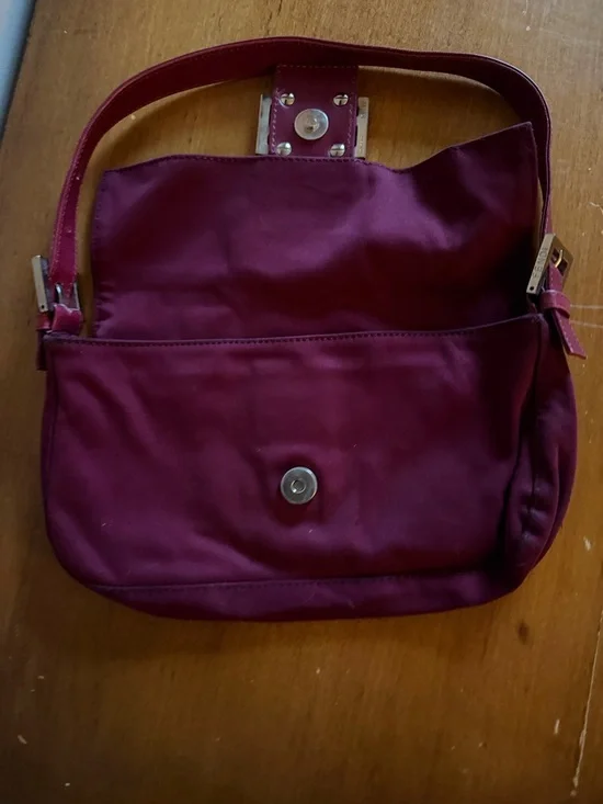Women's Burgundy Shoulder Bag with Silver Buckle - Picture 6 of 7